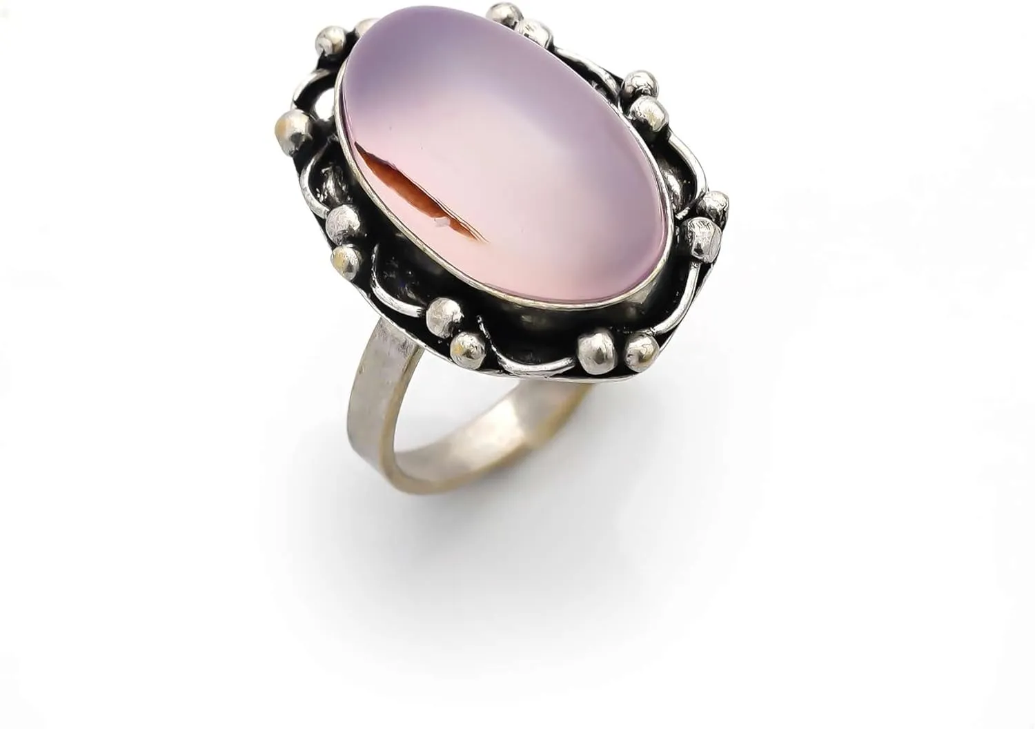 07 Crystal Products Natural Certified Rose Quartz Ring Set for Women,Vintage Joint Knuckle Stackable Rings Oval Gemstone Ring