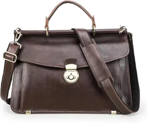 14 Inch Laptop Briefcase for Men with Lock Full Grain Leather Messenger Bag Business Doctor Bag Computer Satchel Handbag