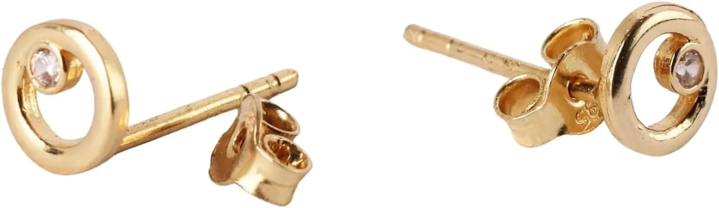 14K Gold CZ Diamond Stud Earrings, Shape Studs, Round Earrings, Open Studs, Geometric Earrings, Solid Gold Earrings