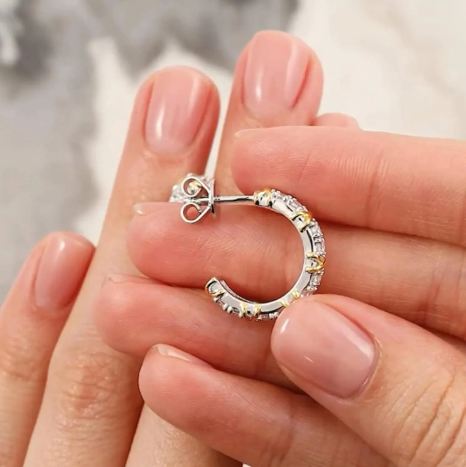 14k Gold Dual Tone Hoop Earring,17mm Round Diamond Charm Hoops for Women, Gleaming Rays Design, Fine Jewelry Gift for Her.