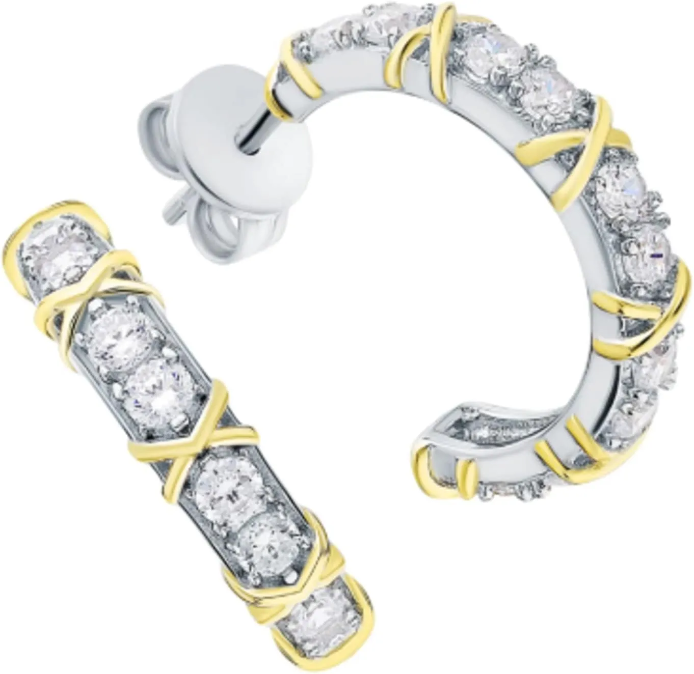 14k Gold Dual Tone Hoop Earring,17mm Round Diamond Charm Hoops for Women, Gleaming Rays Design, Fine Jewelry Gift for Her.