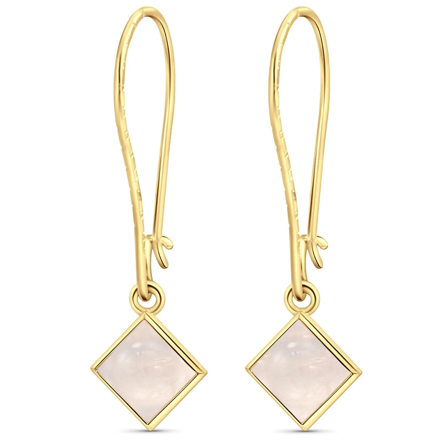 14K Gold Plated Rose Quartz Square Dangle Earrings - Drop Earrings for Women - October Birthstone, Handmade 6X6mm Square Gemstone Vintage Jewelry - Trendy and Classic Elegant Gift for Women