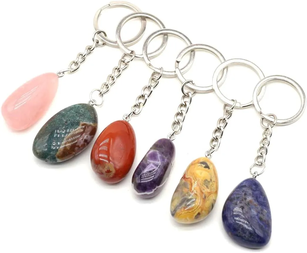 15pcs Irregular Keychain Natural Rose Quartz Opal Agate Stone Pendant MakingDIYJewelry Handbag Purse Household Charm Gift Ornament