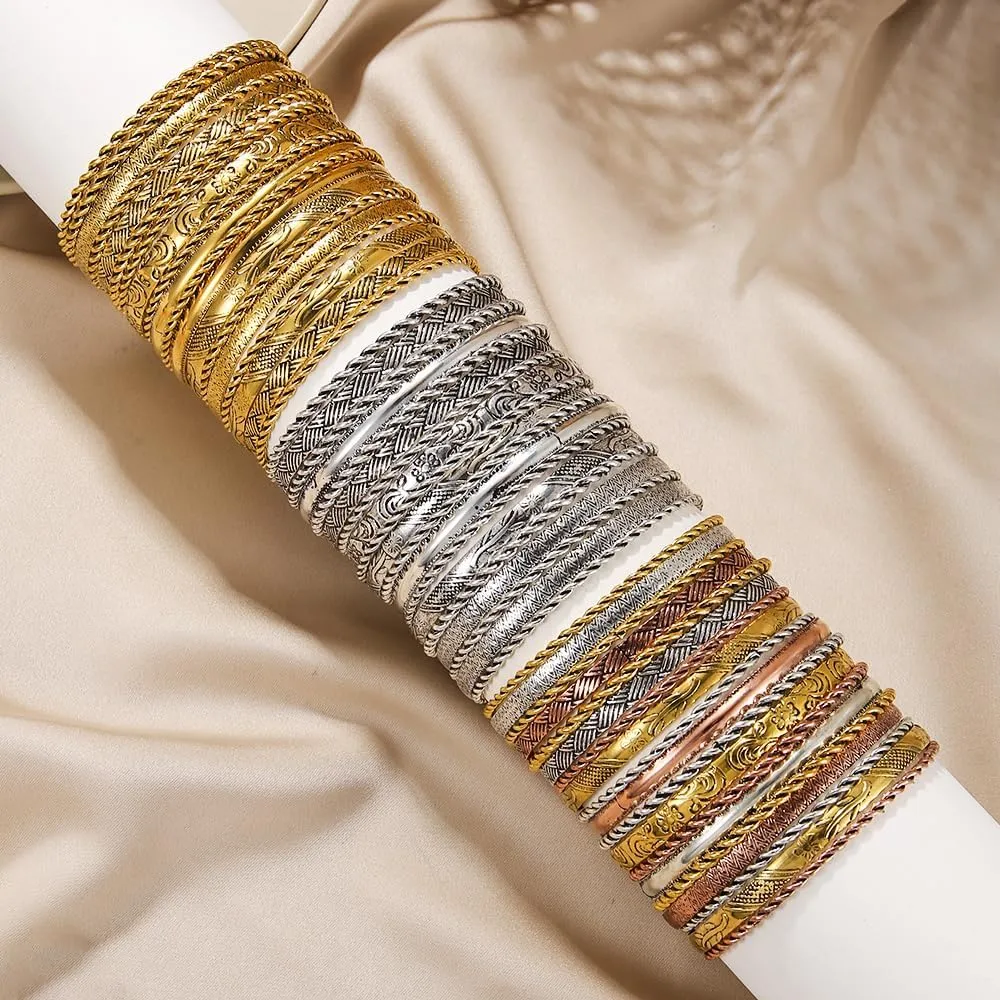 16Pcs Gold Bangle Bracelets for Women - Multi Layer Stackable Textured Bracelets Boho Jewelrys Set.
