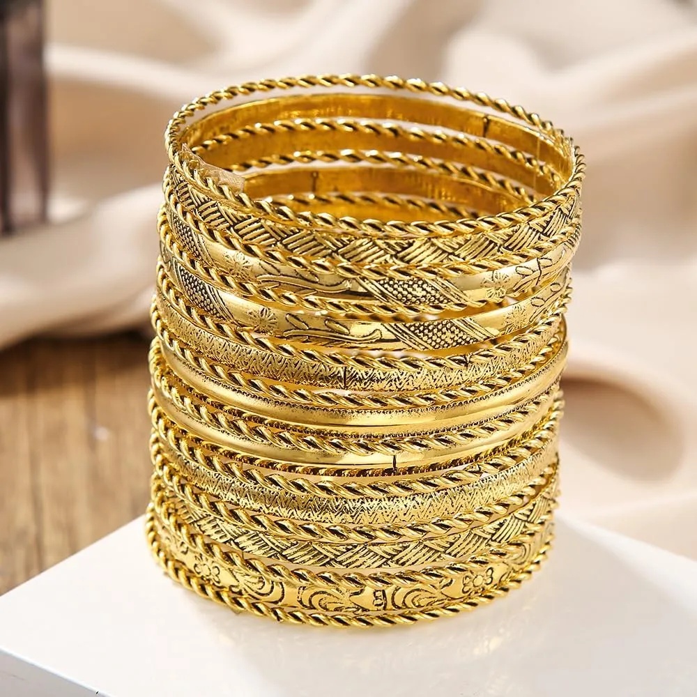 16Pcs Gold Bangle Bracelets for Women - Multi Layer Stackable Textured Bracelets Boho Jewelrys Set.
