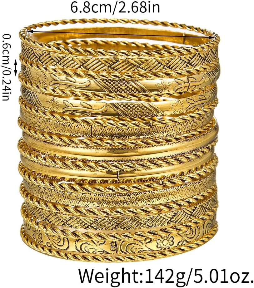 16Pcs Gold Bangle Bracelets for Women - Multi Layer Stackable Textured Bracelets Boho Jewelrys Set.