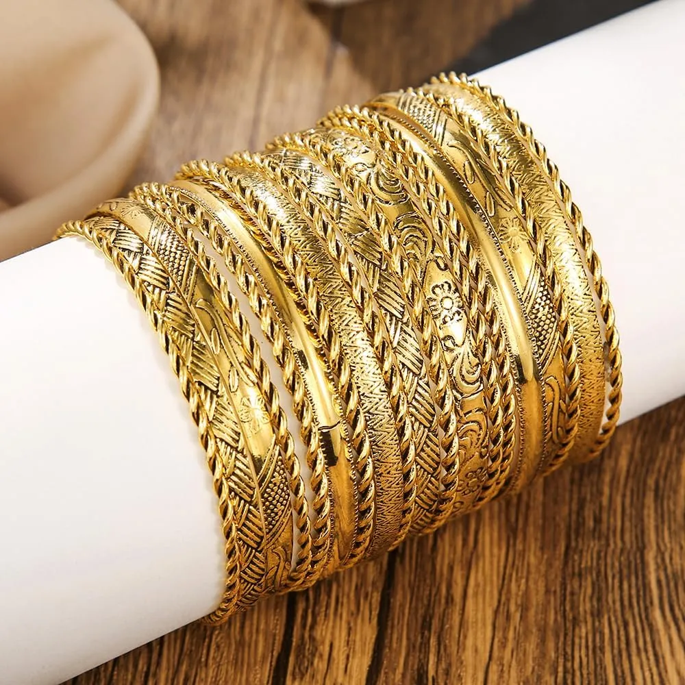 16Pcs Gold Bangle Bracelets for Women - Multi Layer Stackable Textured Bracelets Boho Jewelrys Set.