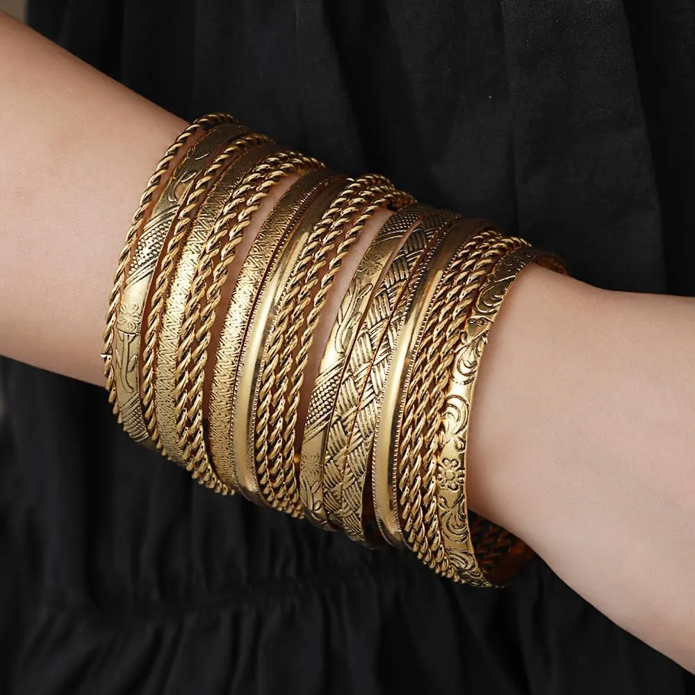 16Pcs Gold Bangle Bracelets for Women - Multi Layer Stackable Textured Bracelets Boho Jewelrys Set.