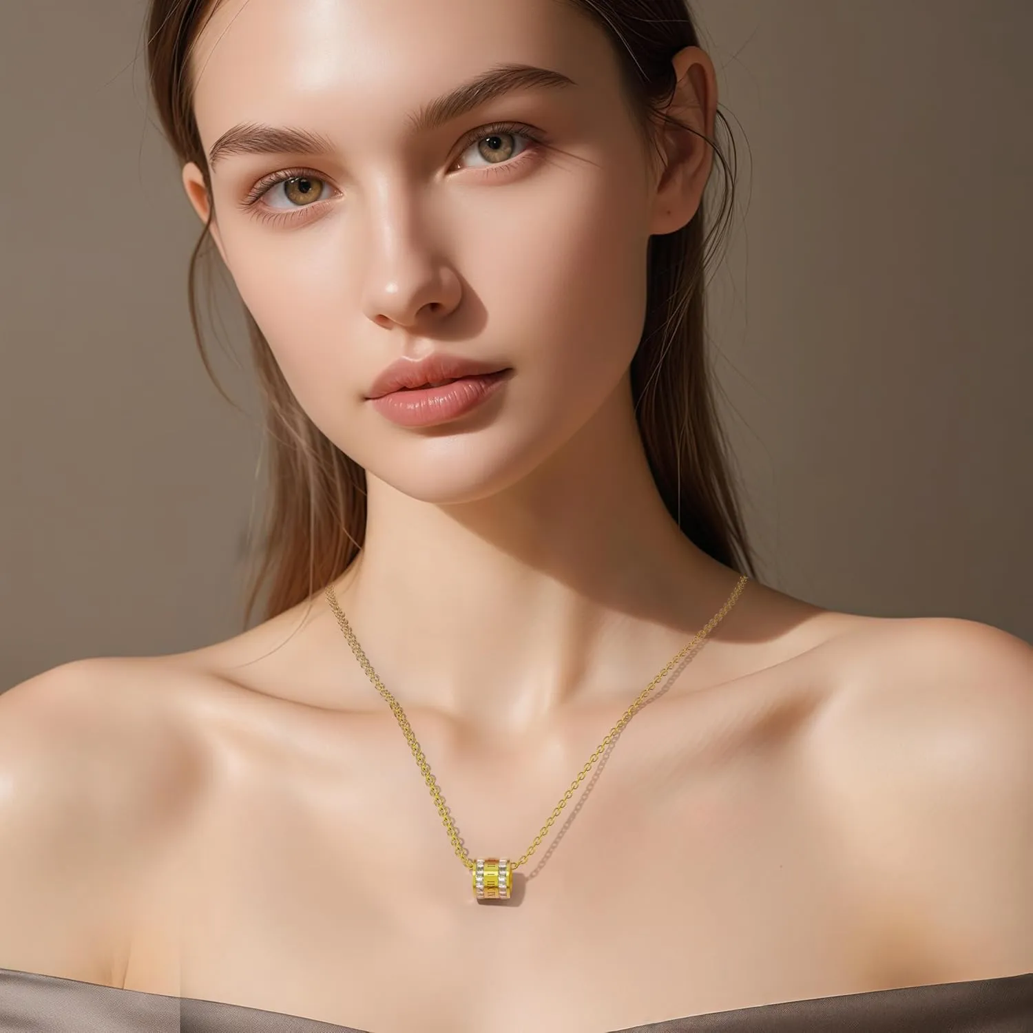 18K Gold -Plated Necklace For Women,Elegant Gold Chain Necklace with Crystal-Accented Cylinder Pendant