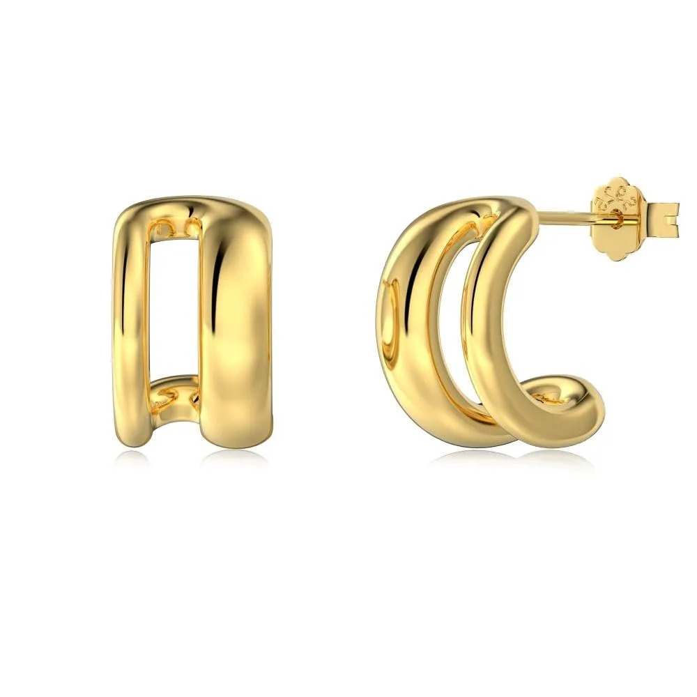 18K Gold Plated Unique Hypoallergenic S925 Silver Stud Earrings  Minimalist Double-Layered Geometric Design for Women (gold)