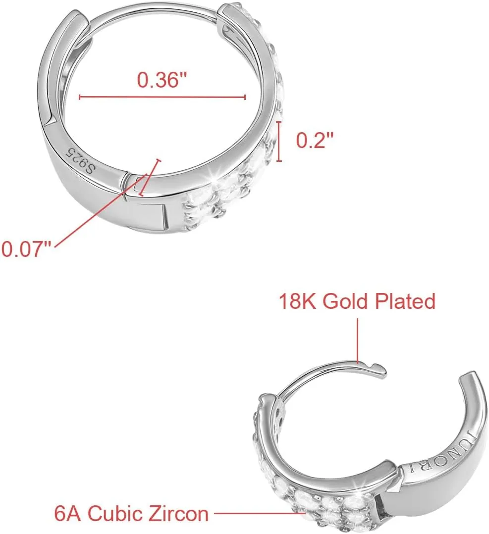 18K White Gold Plated Huggie Hoop Earrings 925 Sterling Silver with Sparkling 6A Cubic Zirconia Lightweight Hypoallergenic Hoops for Women