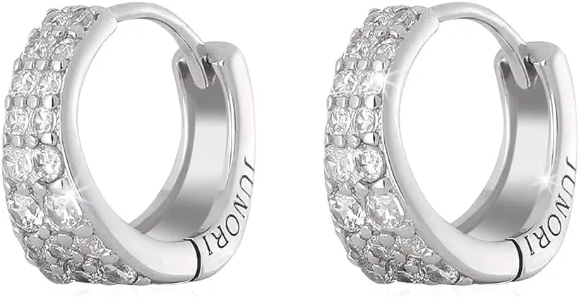 18K White Gold Plated Huggie Hoop Earrings 925 Sterling Silver with Sparkling 6A Cubic Zirconia Lightweight Hypoallergenic Hoops for Women