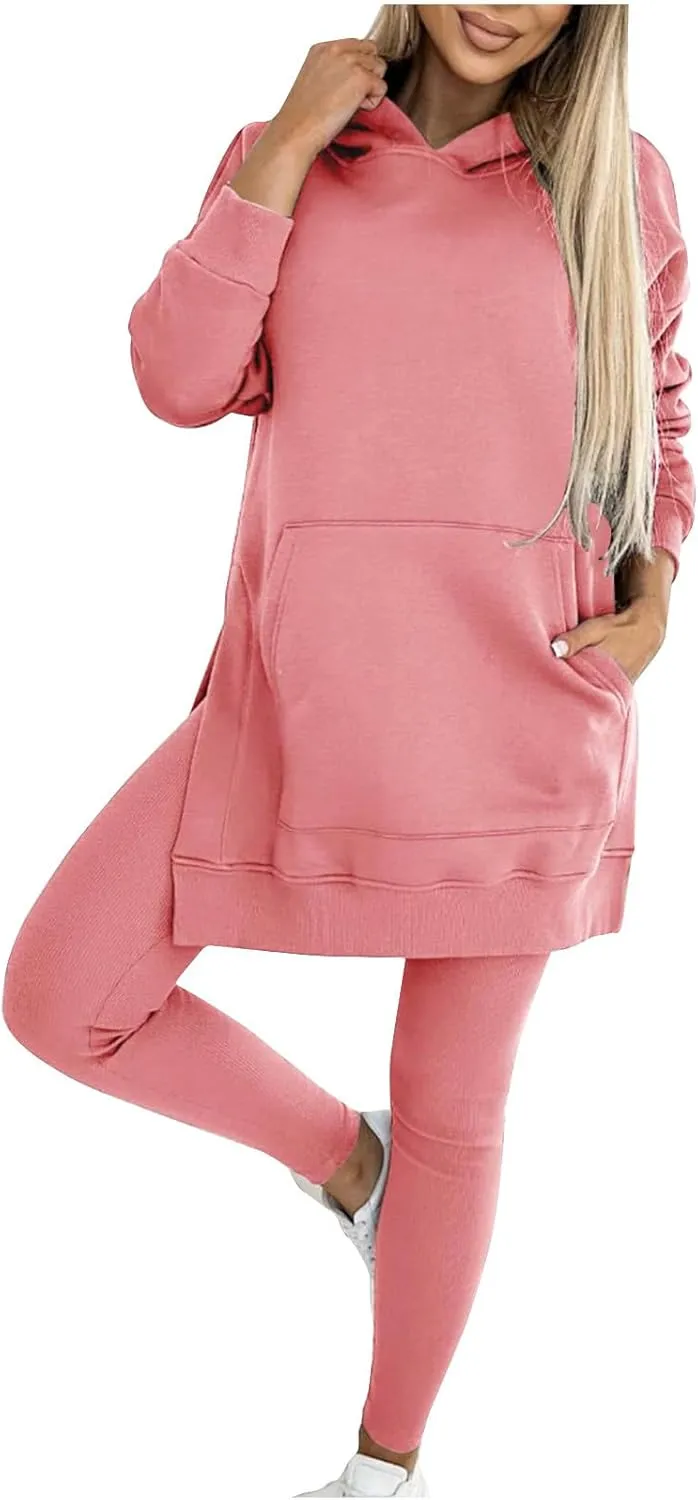 2 Piece Set for Women Oversized Hoodies and Leggings Pants Hooded Sweatshirt with Pocket Athletic Outfits
