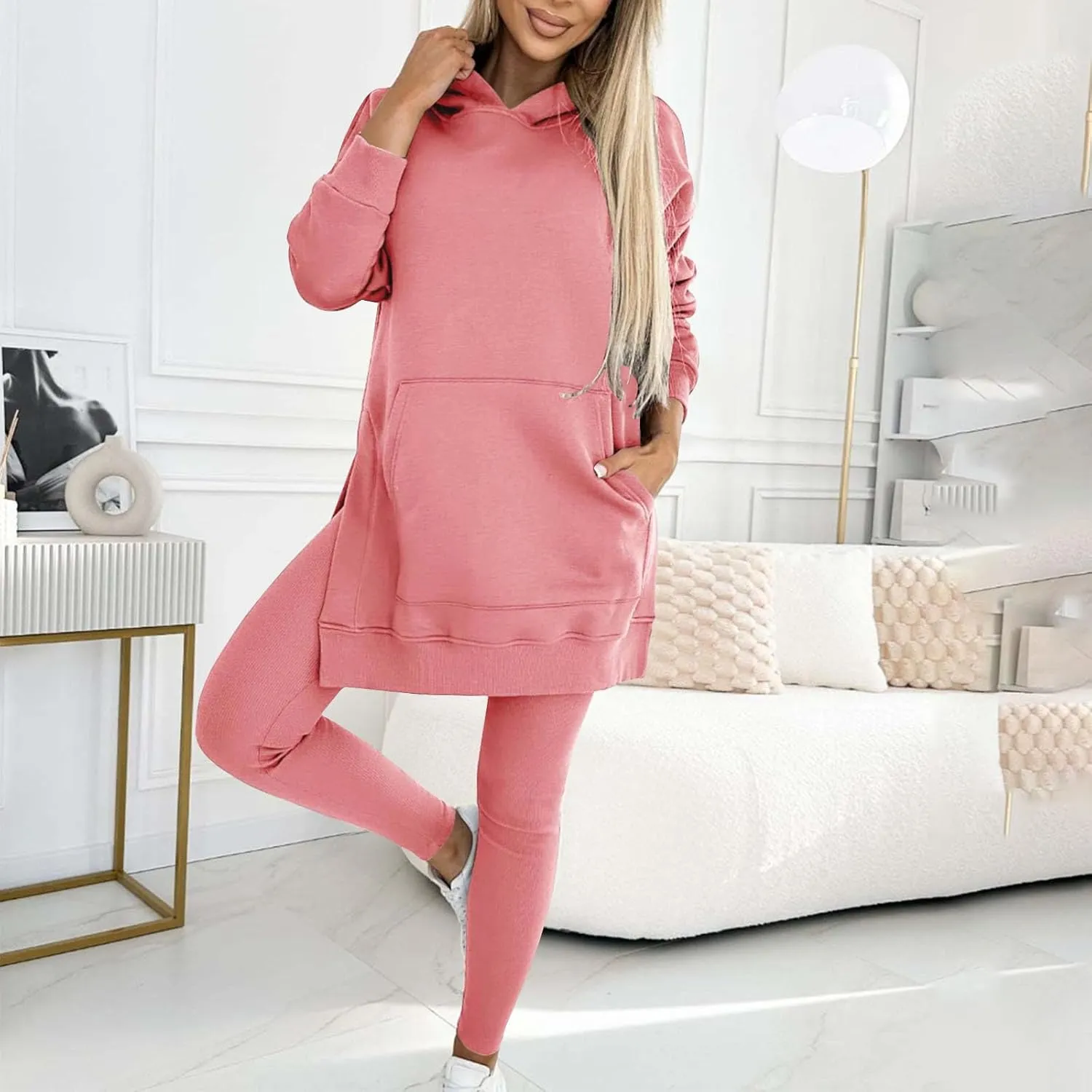 2 Piece Set for Women Oversized Hoodies and Leggings Pants Hooded Sweatshirt with Pocket Athletic Outfits