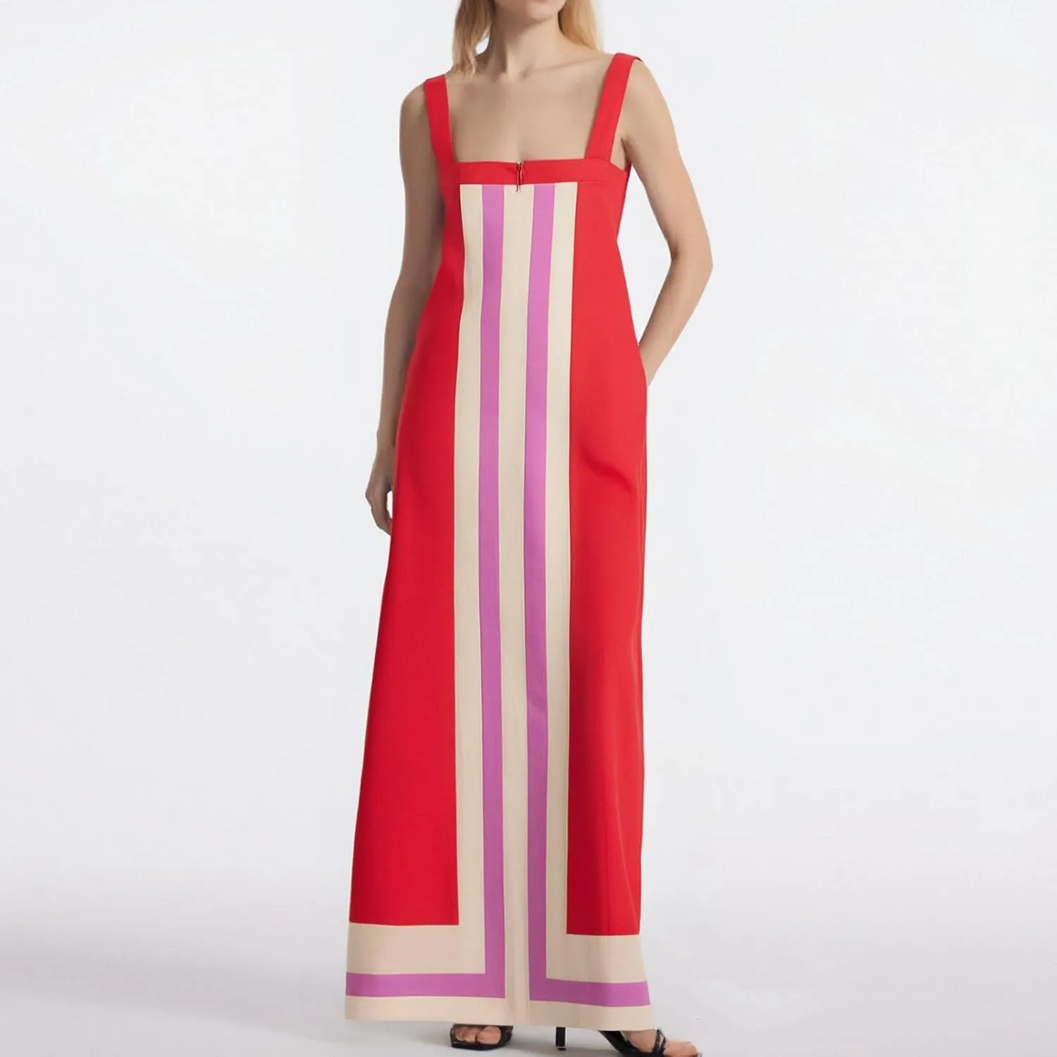 2025 Summer Bohemian Floral Dress for Women Casual Color Block Maxi Beach Overall Dress Coverups