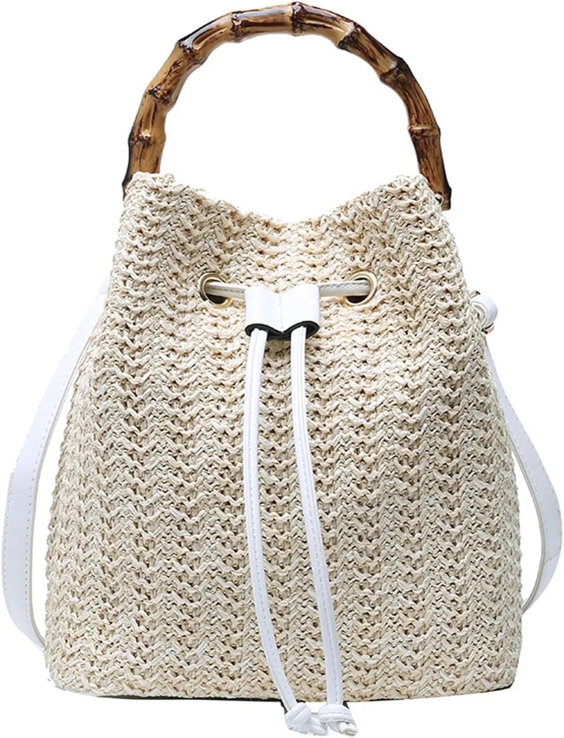 2025 Summer Straw Tote Bag Bamboo Handle Wristlet Clutch Shoulder Crossbody Bag Handbag Bucket Women