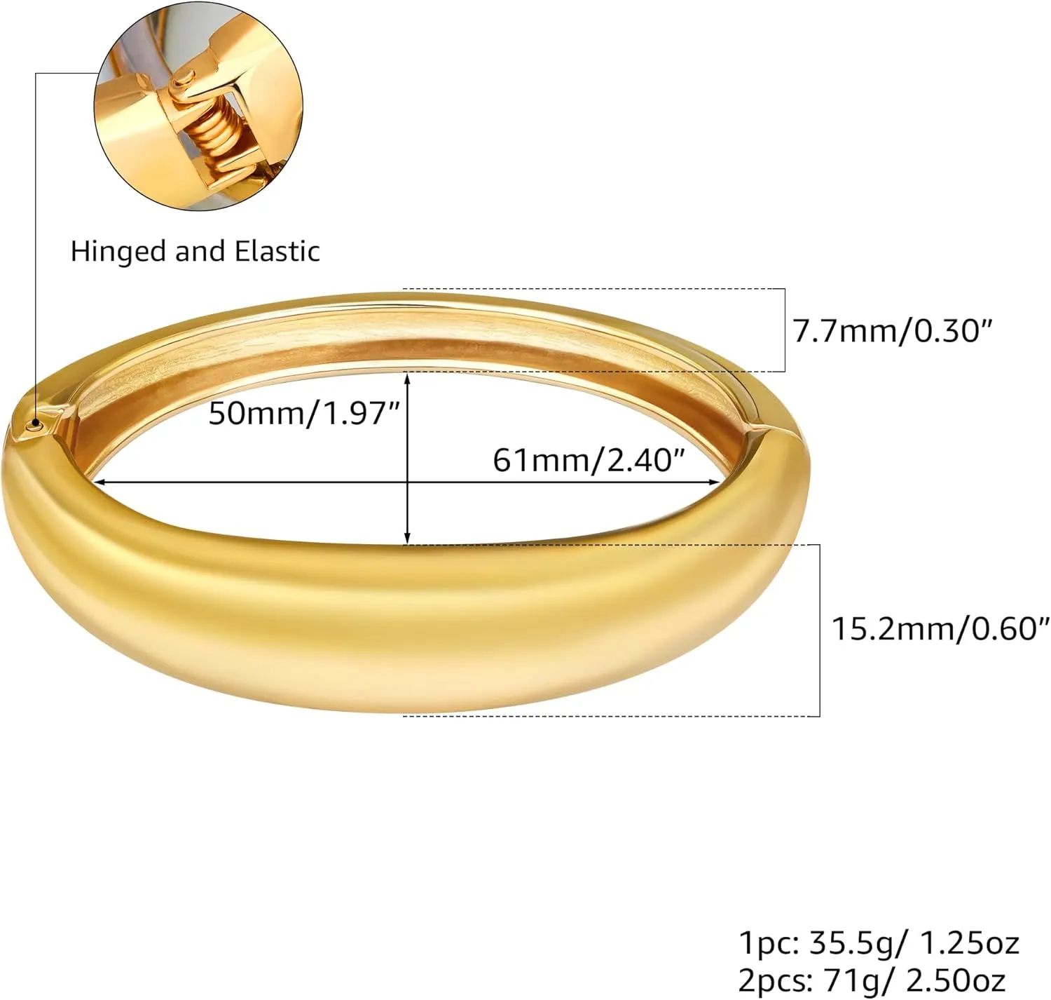 2PCS Chunky Gold Cuff Bangle Bracelets Stack for Women Non Tarnish Trendy, 14K Gold Plated Irregular Open Wide Hinged Thick Chain Wrap Bangles Bracelet Set Arm Jewelry Gifts