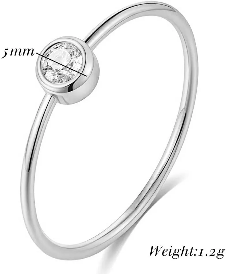 2PCs Stainless Steel Zirconia Wedding Band Set - 2MM Thin Stackable Rings for Women (Silver & Gold, Sizes 5-10)