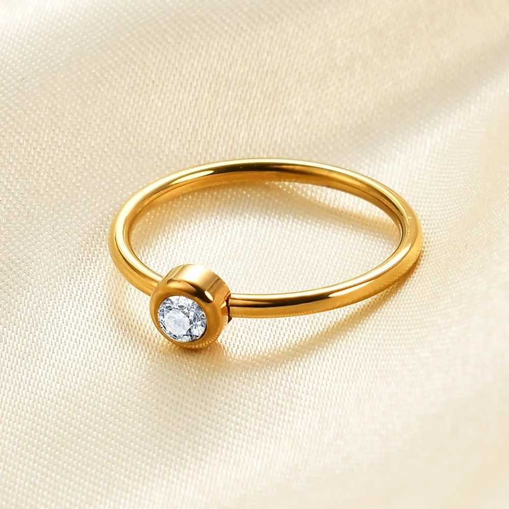 2PCs Stainless Steel Zirconia Wedding Band Set - 2MM Thin Stackable Rings for Women (Silver & Gold, Sizes 5-10)