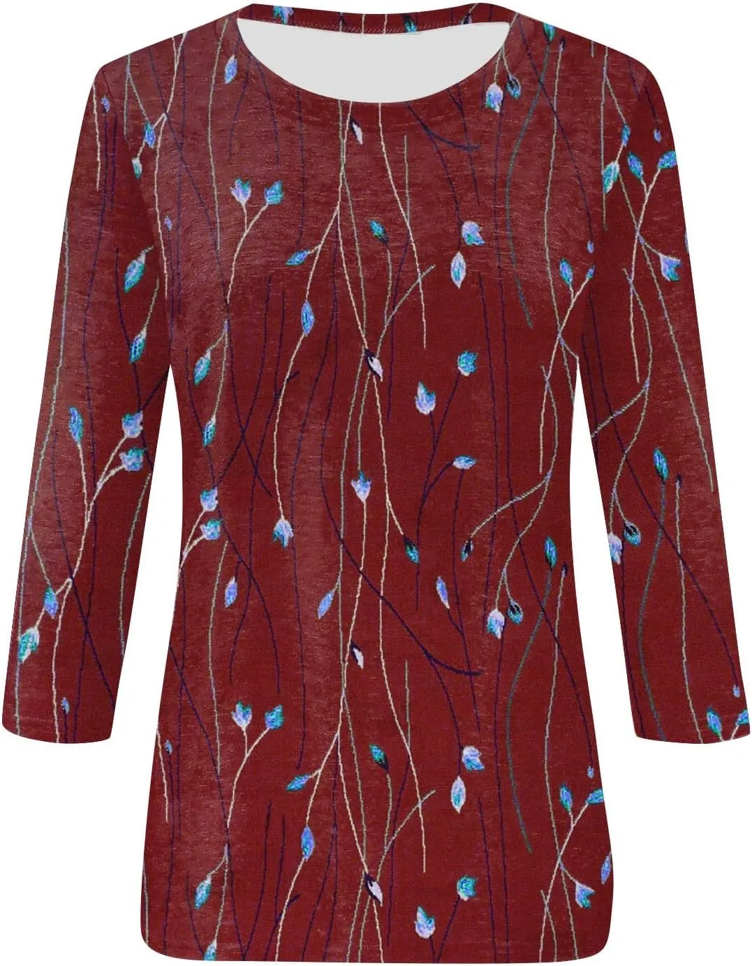 3/4 Length Sleeve Shirts for Women Floral Print Tees Blouses Crewneck Loose Casual Plus Size Tops T Shirts