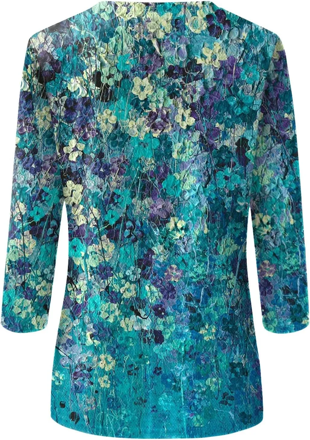3/4 Length Sleeve Womens Tops Plus Size Crewneck Floral Graphic Shirts Three Quarter Loose Casual Dressy Blouses