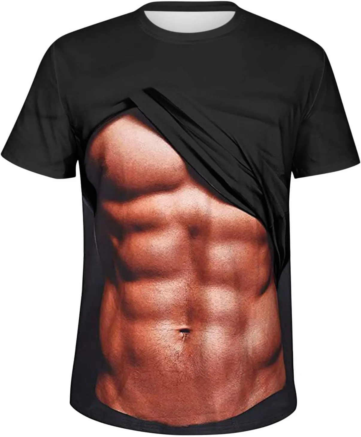 3D Fake Abs Printed T Shirts for Men Funny Graphic Tees Casual Short Sleeve Crewneck Summer Tops Slim Muscle Tees