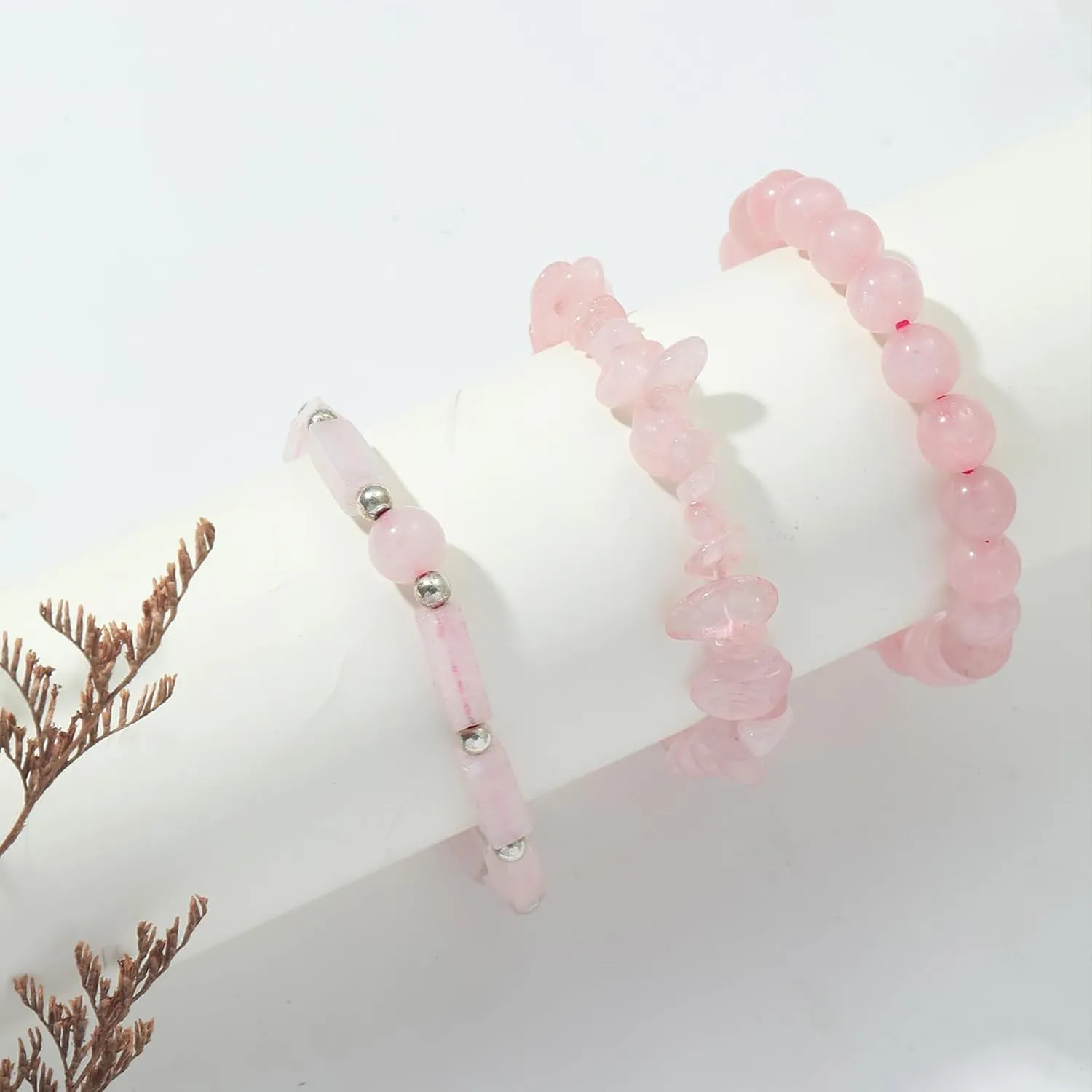 3Pcs Rose Quartz Bracelets for Women 8mm Pink Quartz Bracelet Natural Stone Beaded Bracelets Handmade Stretch Gemstone Bracelet Healing Crystal Bracelet Healing Jewelry Gifts for Women Girls