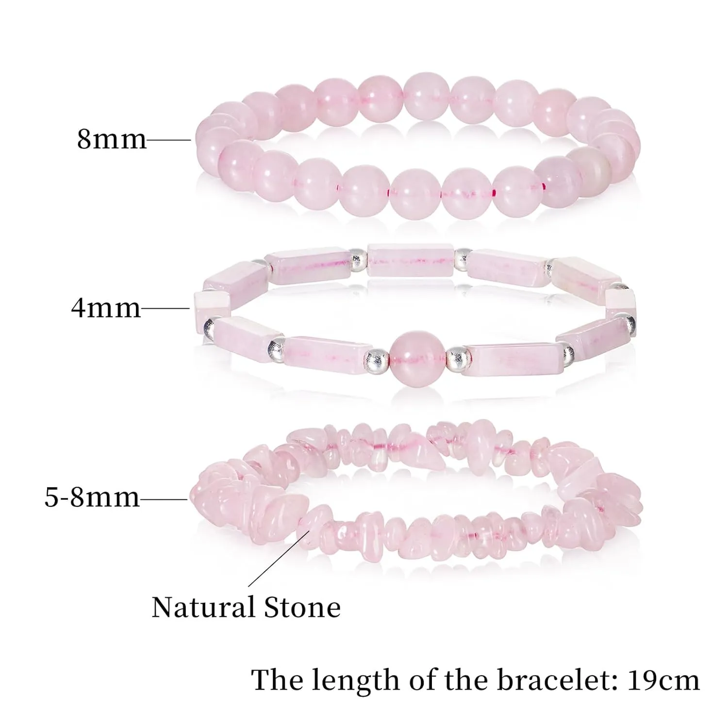 3Pcs Rose Quartz Bracelets for Women 8mm Pink Quartz Bracelet Natural Stone Beaded Bracelets Handmade Stretch Gemstone Bracelet Healing Crystal Bracelet Healing Jewelry Gifts for Women Girls