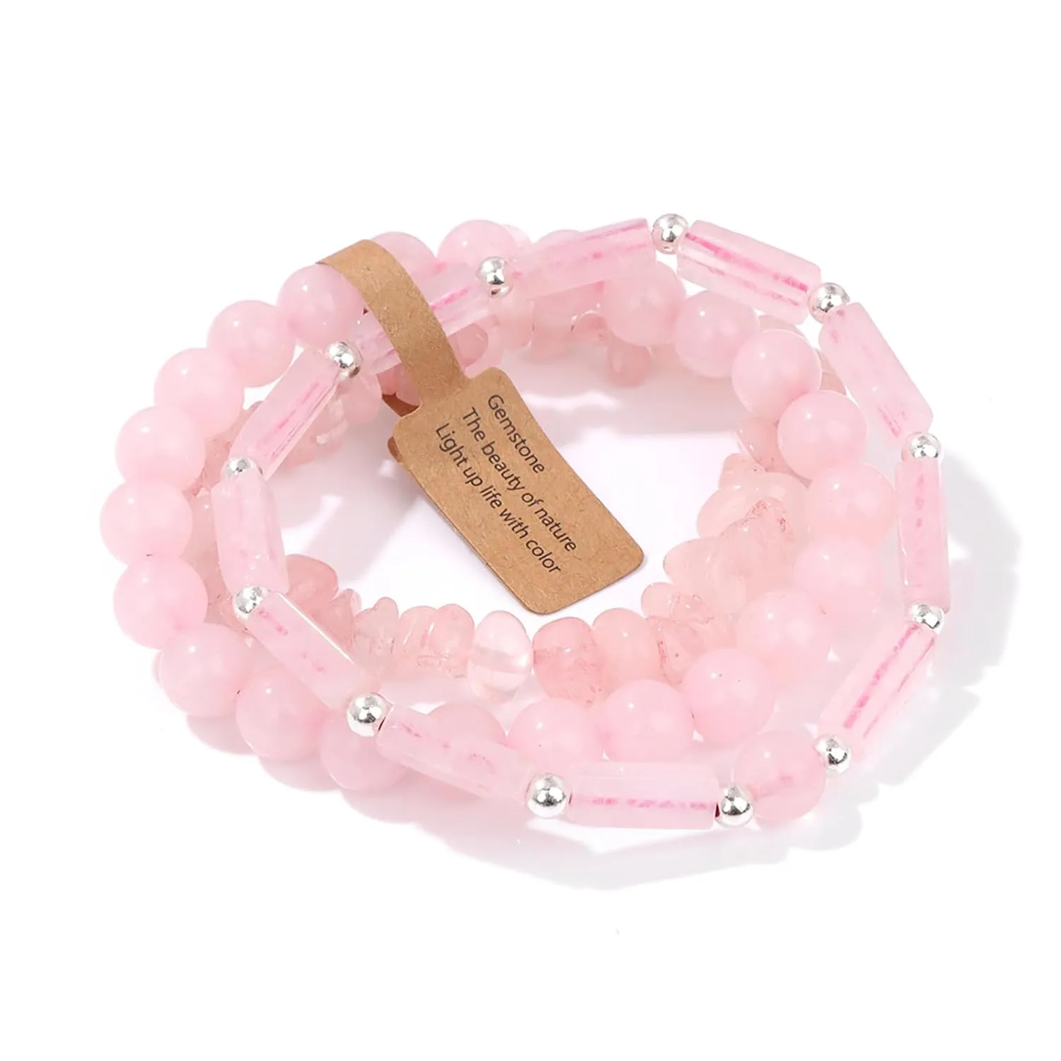 3Pcs Rose Quartz Bracelets for Women 8mm Pink Quartz Bracelet Natural Stone Beaded Bracelets Handmade Stretch Gemstone Bracelet Healing Crystal Bracelet Healing Jewelry Gifts for Women Girls