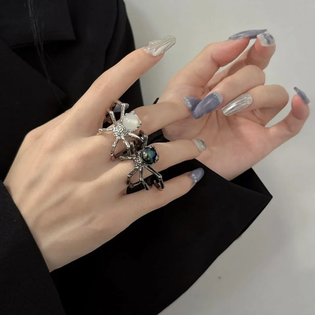 3Pcs Spider Rings, Gothic Ring Set Black Gem Vintage Punk Stackable Open Rings Spider Jewelry Men Women
