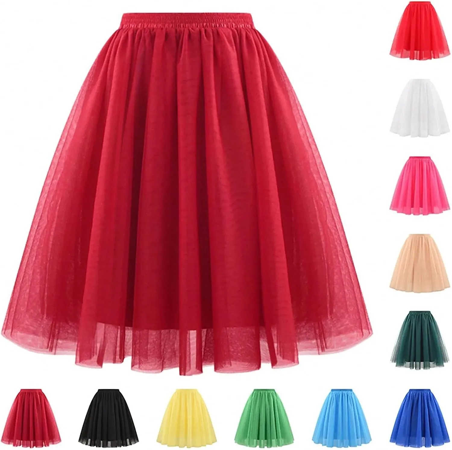 5 Layers Tulle Skirt Pleated Tutu Skirts Women Lolita Petticoat Bridesmaids Midi Skirt