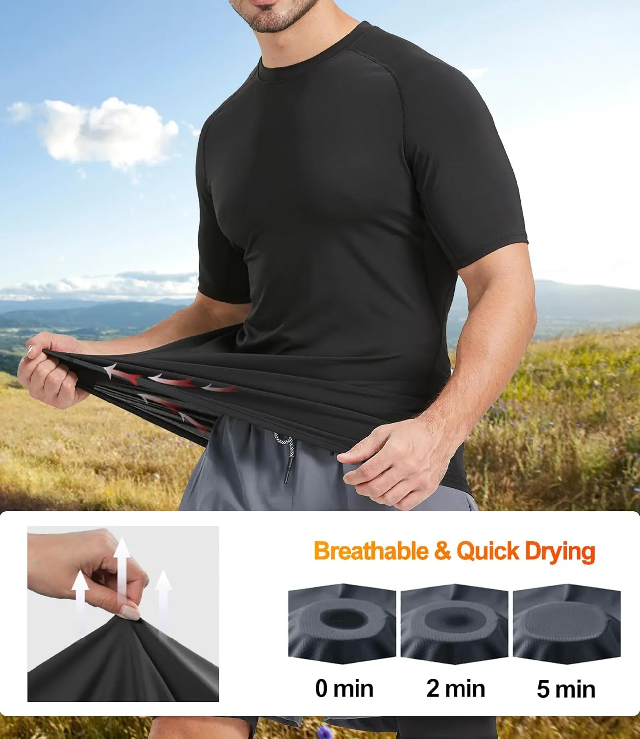 5 Pack Mens Compression Shirts Short Sleeve Cool Dry Sports Athletic Workout Base Layer Undershirt T-Shirt Tops