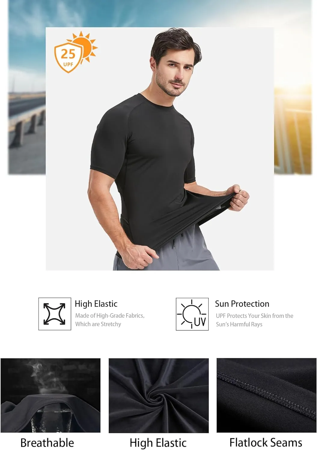 5 Pack Mens Compression Shirts Short Sleeve Cool Dry Sports Athletic Workout Base Layer Undershirt T-Shirt Tops