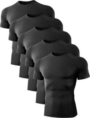 5 Pack Mens Compression Shirts Short Sleeve Cool Dry Sports Athletic Workout Base Layer Undershirt T-Shirt Tops