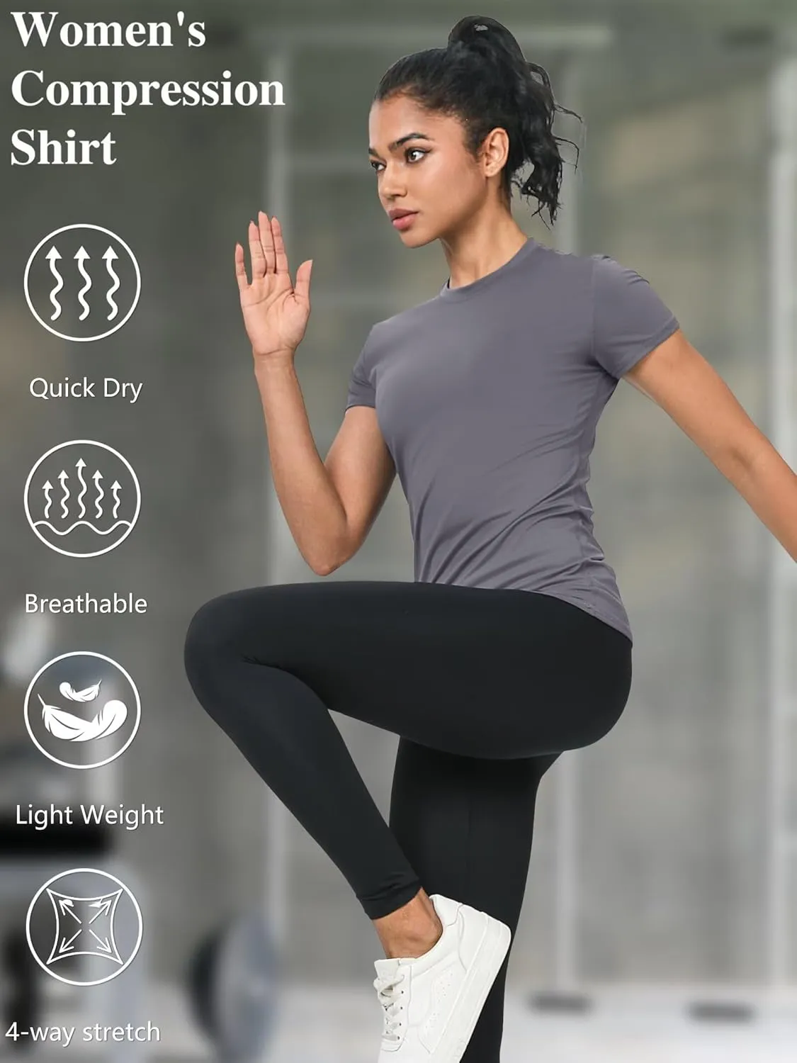 5-Pack Women's Compression Shirts Short Sleeve Workout Tops Athletic Baselayer Quick Dry Gym Yoga Running T-Shirt