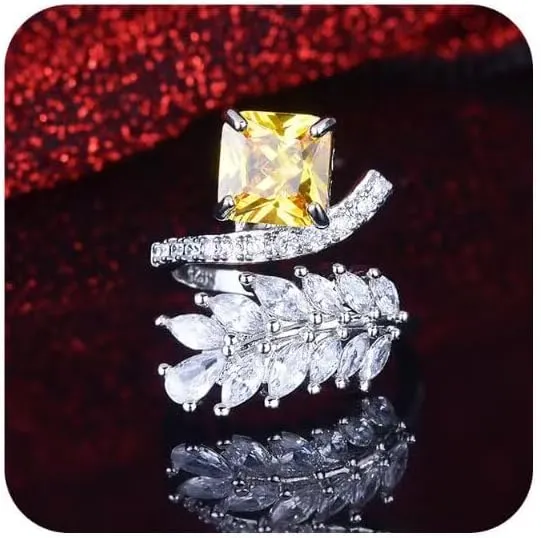 925 Sterling Silver Dual-Tone Fashion Ring  Radiant Ice-Cut Yellow Zirconia Pinky Ring for Women, Edgy Geometric Stackable Statement Jewelry Size 8