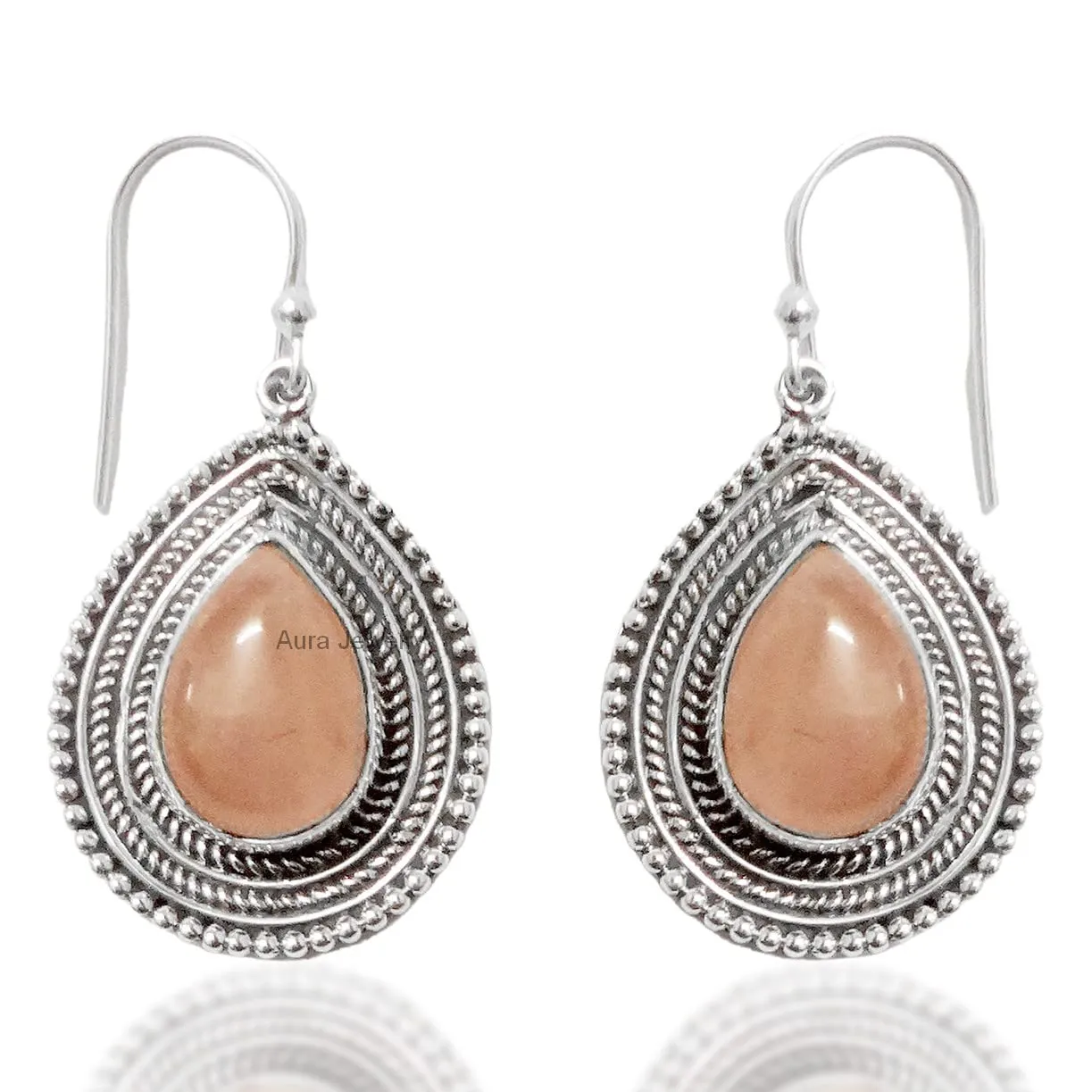 925 Sterling Silver Earrings For Women, Natural Rose Quartz Earrings, Silver Dangle Earrings, Bezel Set Pear Pink Gemstone Hypoallergenic Art Deco Earrings, Valentines Day Gift