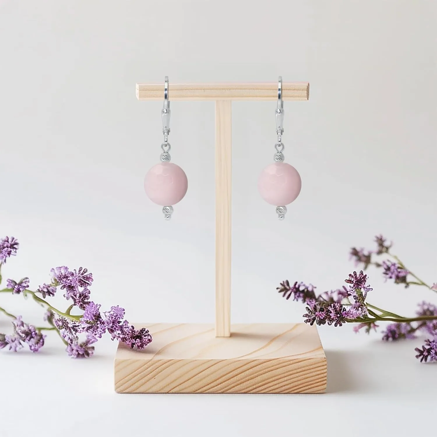 925 Sterling Silver Rose Quartz Earrings for Women - October Birthstone - Sterling Silver Leverback Earrings - Silver Drop Earrings for Women - Minimalist Earrings - Everyday Earrings for Women