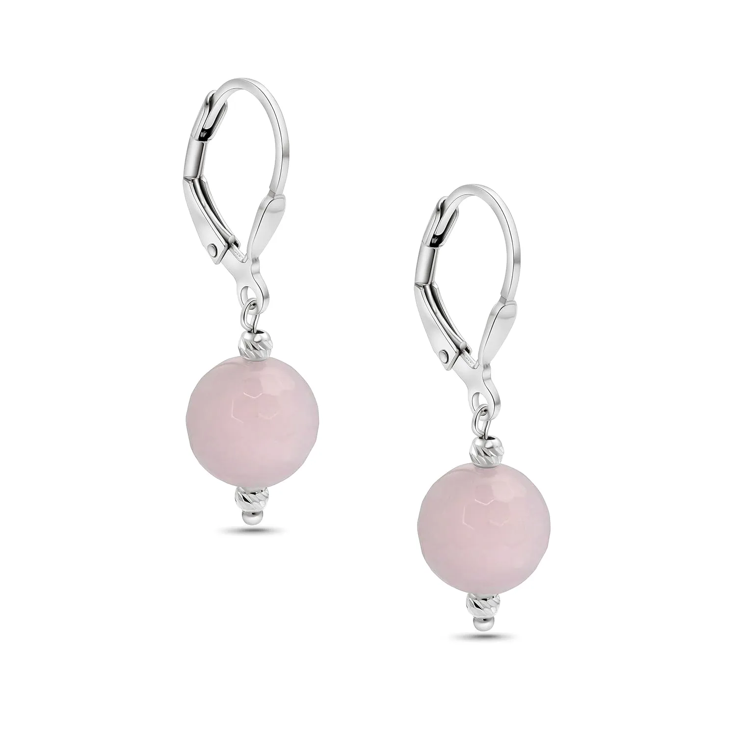 925 Sterling Silver Rose Quartz Earrings for Women - October Birthstone - Sterling Silver Leverback Earrings - Silver Drop Earrings for Women - Minimalist Earrings - Everyday Earrings for Women