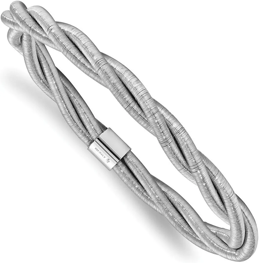 925 Sterling Silver Textured Twisted Slip-on Bangle Cuff Bracelet (Width = 7mm)