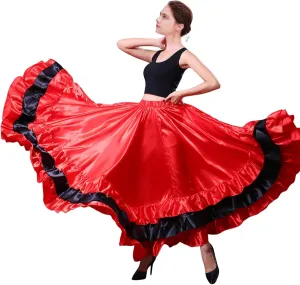 ABAFIP Women's Spanish Skirt Ruffle Layers Full Circle Dance Long Skirt Flamenco Belly Dance Skirt Costume