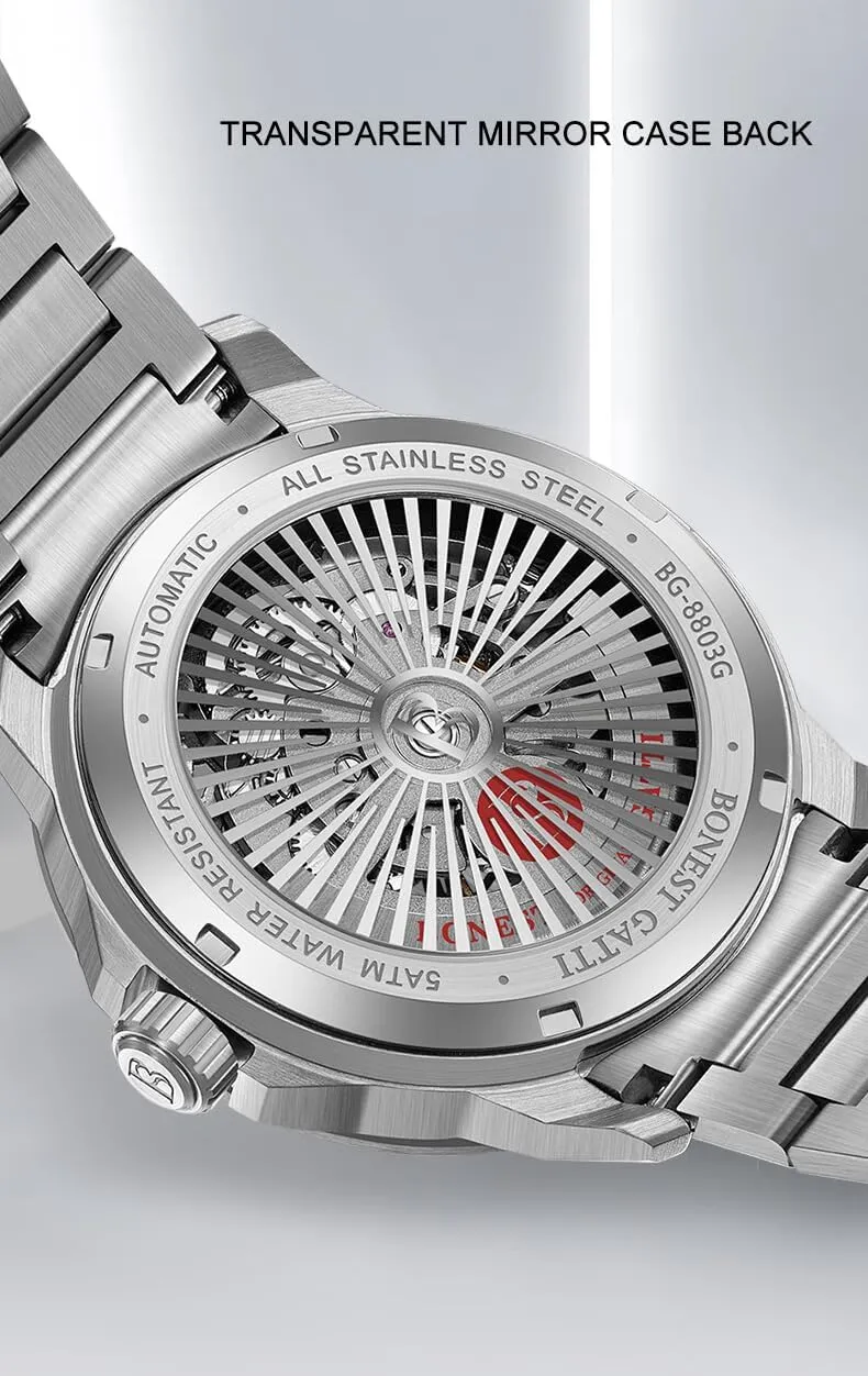 ACHARD BONEST Gatti Mens Automatic Watches 42mm Luxury Mechanical Wristwatch 5ATM Sapphire Mirror Luminous Skeleton Dial