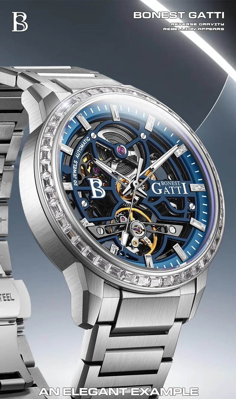 ACHARD BONEST Gatti Mens Automatic Watches 42mm Luxury Mechanical Wristwatch 5ATM Sapphire Mirror Luminous Skeleton Dial