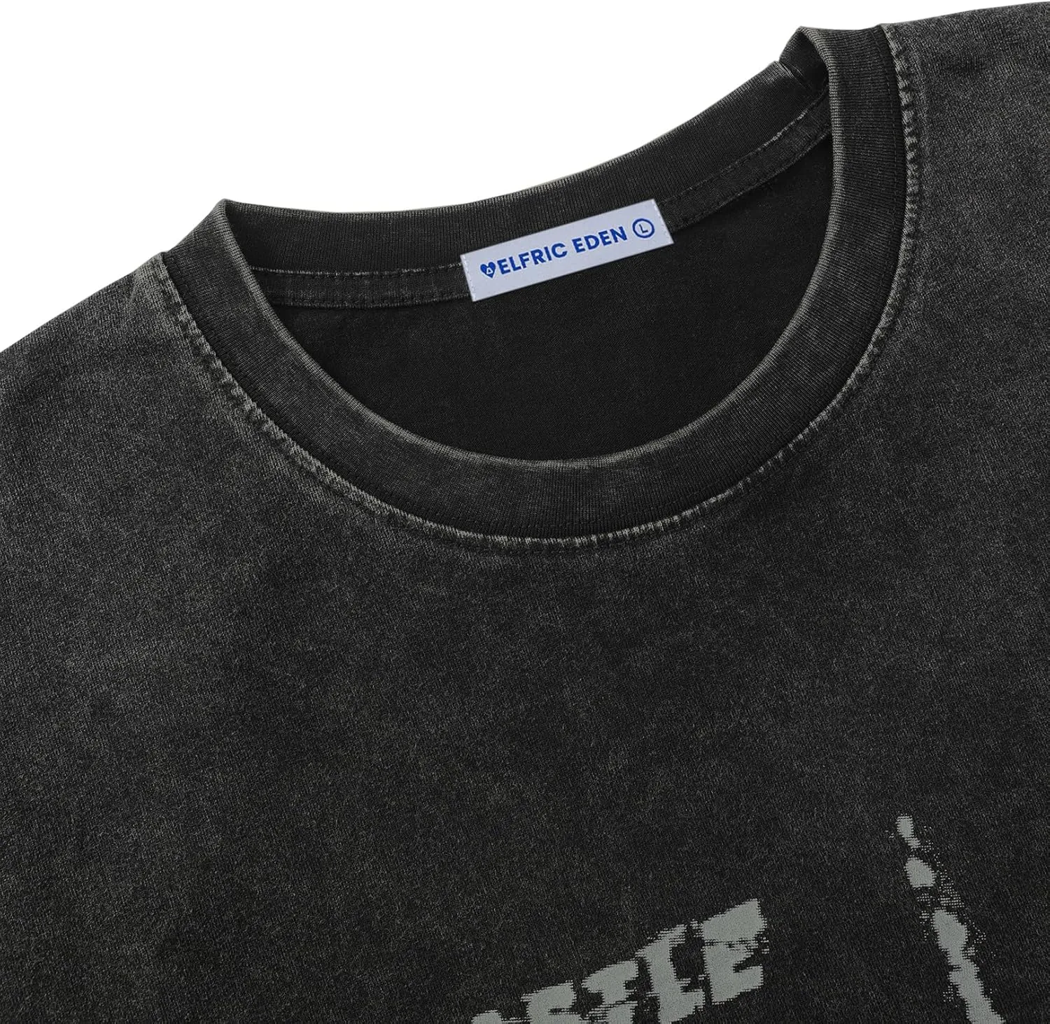Aelfric Eden Mens T Shirts Castle Graphic Washed Tee Shirt Cotton Short Sleeve Tees Y2k Streetwear Casual 2025 Trendy Tops