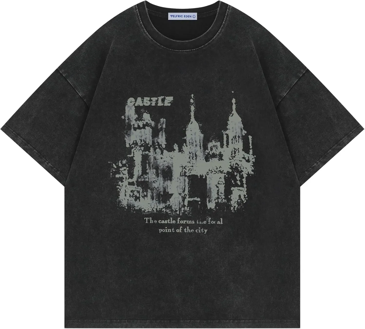 Aelfric Eden Mens T Shirts Castle Graphic Washed Tee Shirt Cotton Short Sleeve Tees Y2k Streetwear Casual 2025 Trendy Tops