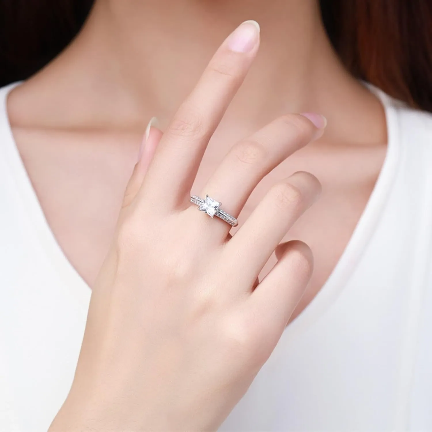 Aesthetic Rings Engagement Rings White Gold 9K/14K White Gold Au375/Au585 Size 6mm Moissanite Stackable for Women Wedding