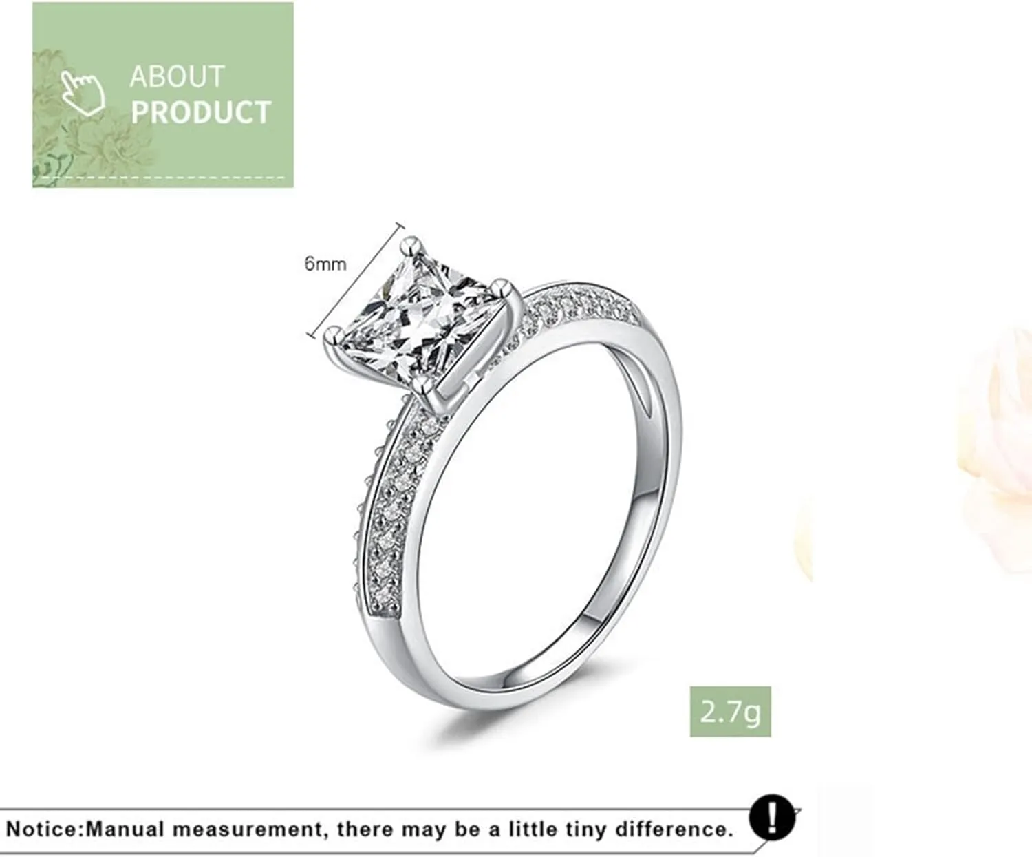 Aesthetic Rings Engagement Rings White Gold 9K/14K White Gold Au375/Au585 Size 6mm Moissanite Stackable for Women Wedding