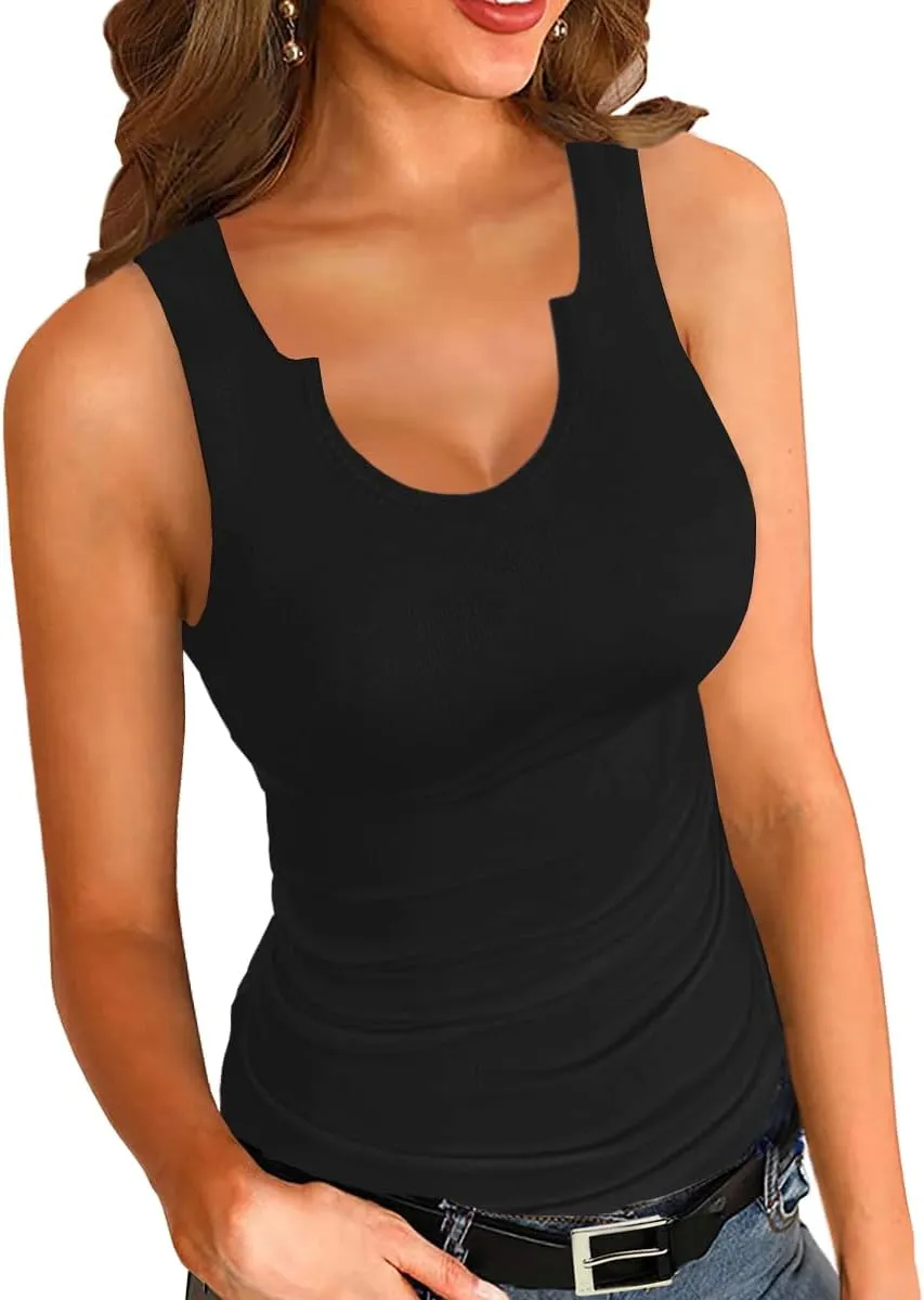 Afibi Womens Tops V Neck Summer Tank Tops Casual Slim Fitted Tshirt Ribbed Basic Tee Tops