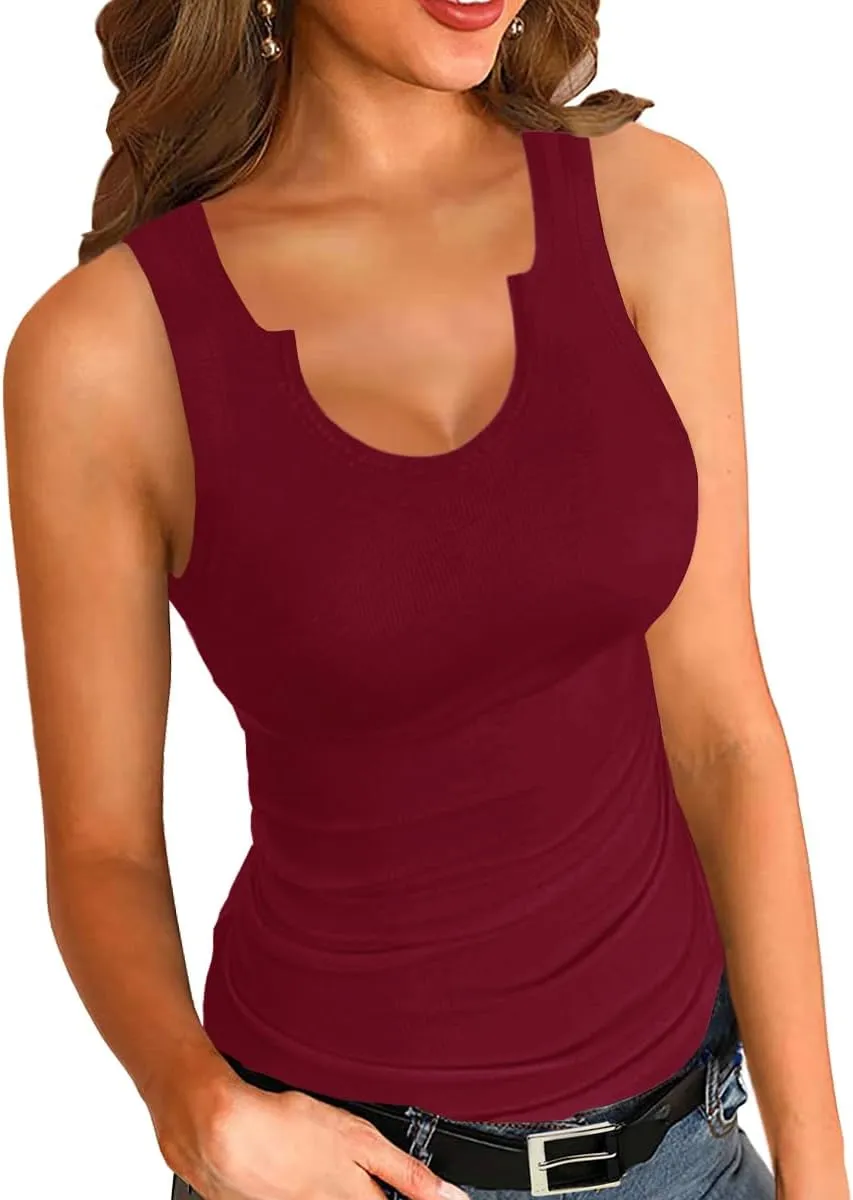 Afibi Womens Tops V Neck Summer Tank Tops Casual Slim Fitted Tshirt Ribbed Basic Tee Tops