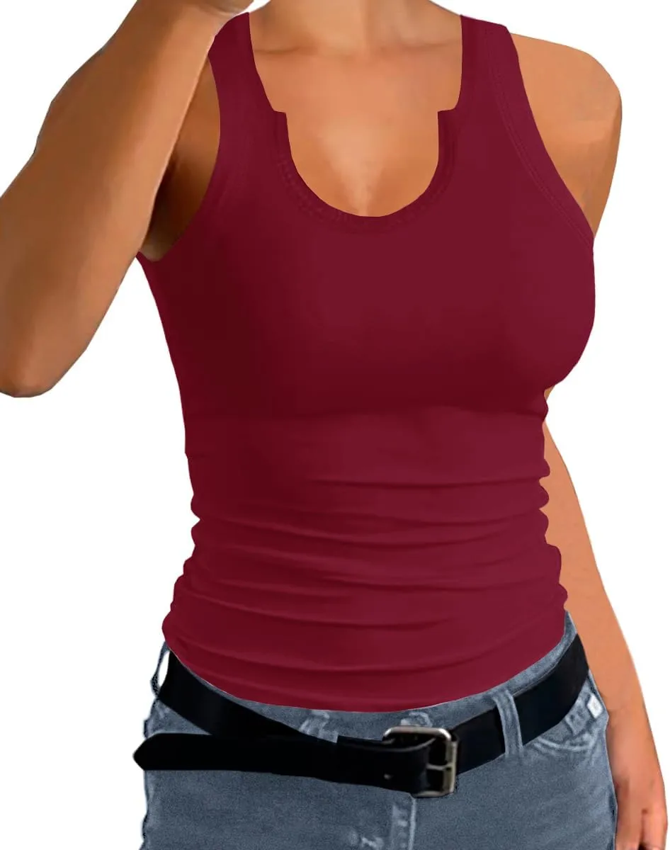 Afibi Womens Tops V Neck Summer Tank Tops Casual Slim Fitted Tshirt Ribbed Basic Tee Tops